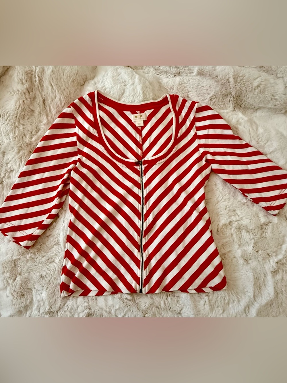 Anthropologie Large Striped Zip-Front Top in Sunburst Orange and White